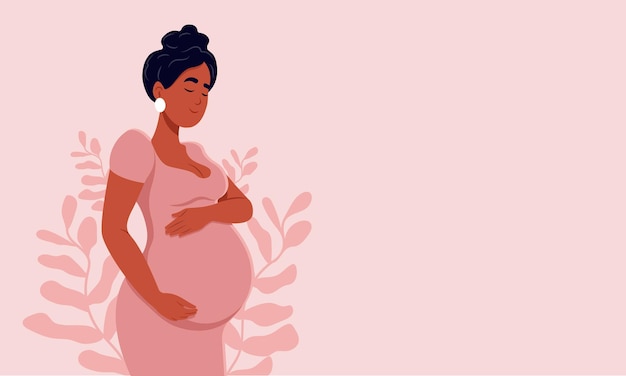 Belle Femme Noire Enceinte étreint Son Ventre Le Concept De Grossesse Et De Maternité