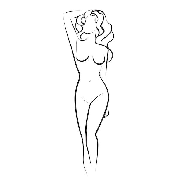 Une belle femme nue nue figure de silhouette de style ligne