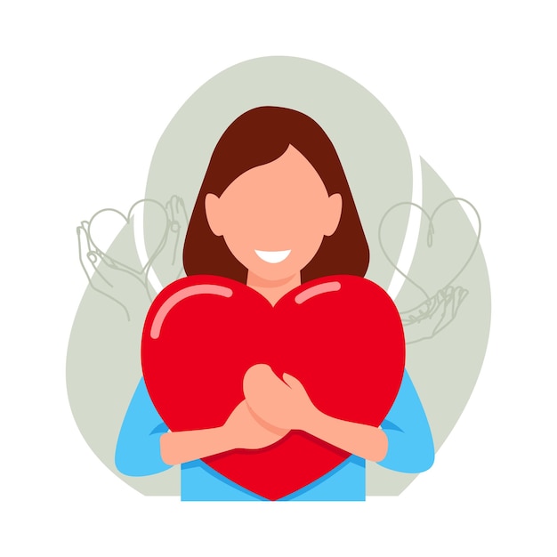 une belle femme qui embrasse l'amour rouge illustration simple et plate