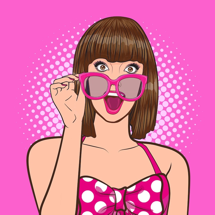 Vecteur belle femme regarder quelque chose de surpris pop art style comique