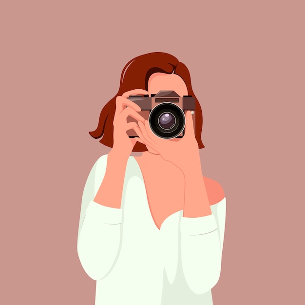 Une belle fille avec un appareil photo Clipart Photographe
