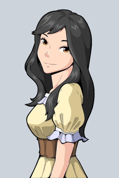Belle fille aux cheveux noirs s'habiller illustration de personnage