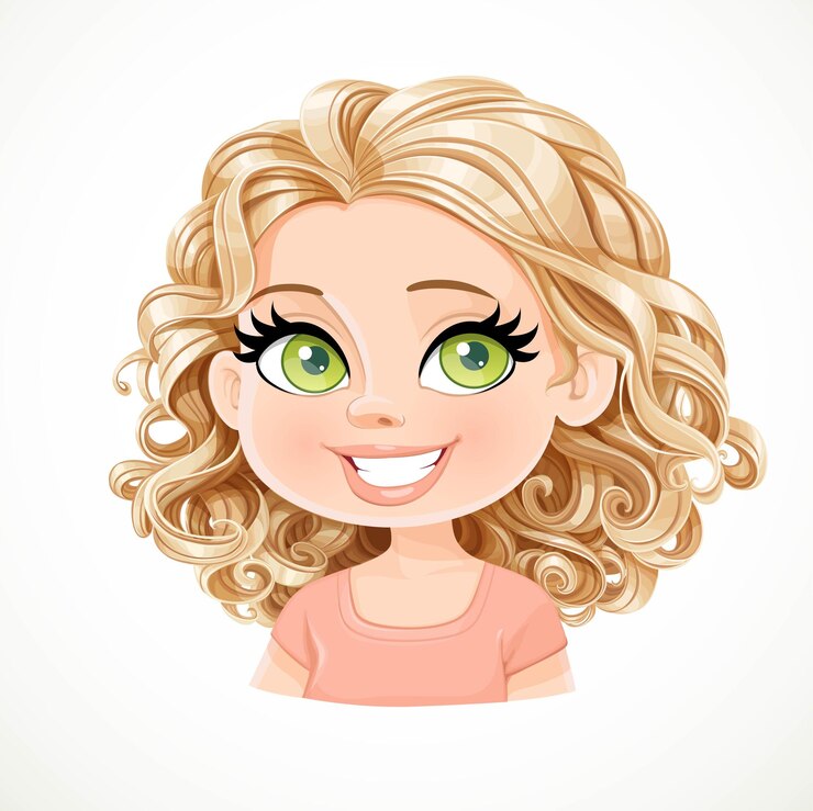 Vecteur belle fille blonde aux cheveux courts et ondulés jusqu'aux épaules portrait isolé sur fond blanc