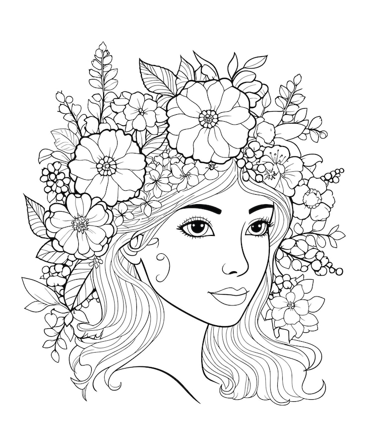 Vecteur une belle fille avec une couronne de fleurs sur la tête