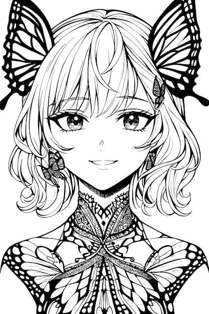 Une belle fille avec des décorations et des costumes doodle livre de coloriage Illustration vectorielle