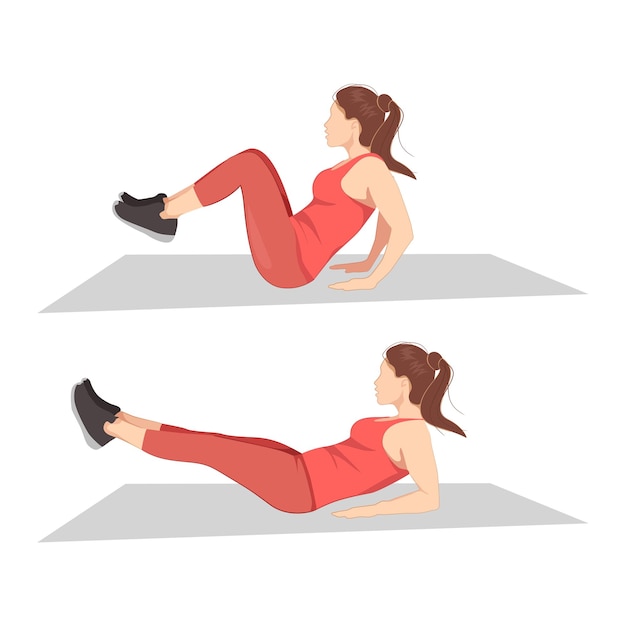 Belle fille faisant un exercice d'élévation de jambe double en 2 étapes Illustration sur l'entraînement d'introduction