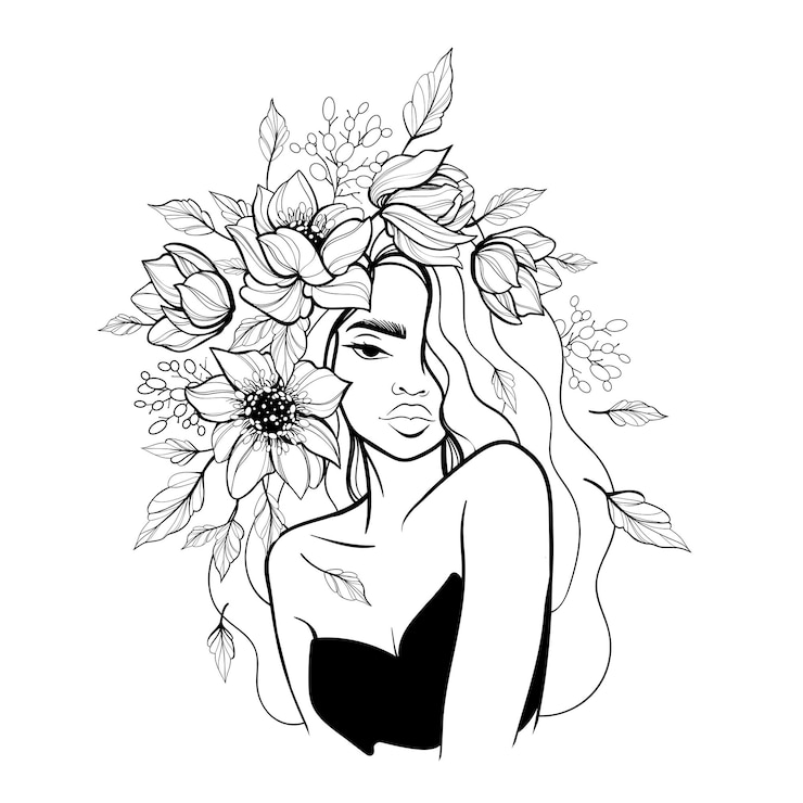 Vecteur belle fille avec des fleurs dans les cheveux