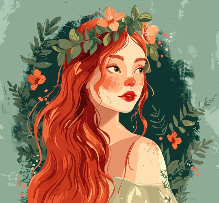 Vecteur belle fille avec des tulipes illustration dessinée à la main à l'aquarelle