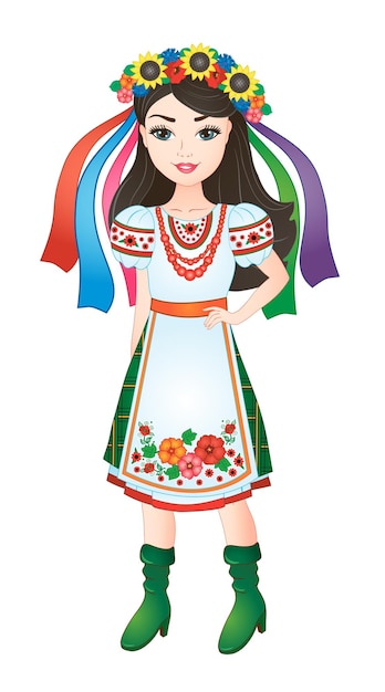 Vecteur belle fille ukrainienne en costume national ukrainien. illustration vectorielle