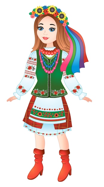 Vecteur belle fille ukrainienne en costume national ukrainien. illustration vectorielle