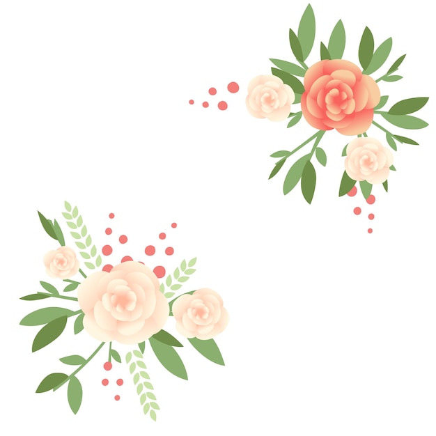 Belle fleur beige et rouge avec des feuilles vertes et des baies rouges illustration vectorielle plane isolée sur fond blanc