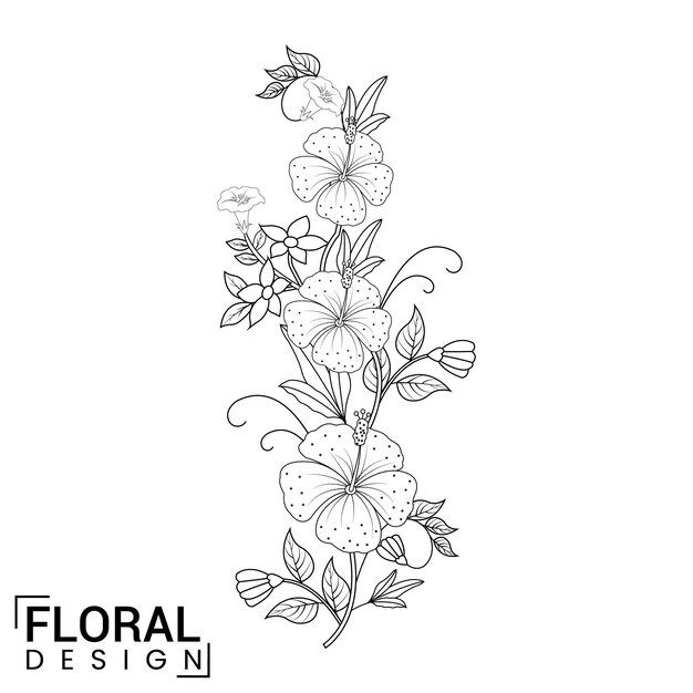 Vecteur belle fleur avec vecteur floral de feuilles dans la conception graphique d'illustration