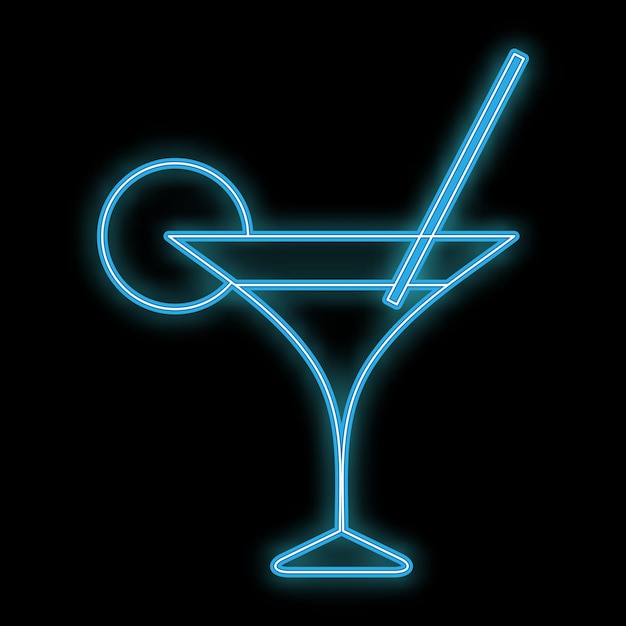 Belle icône rougeoyante bleu vif néon abstrait d'un verre sur une jambe mince pour margarita martini