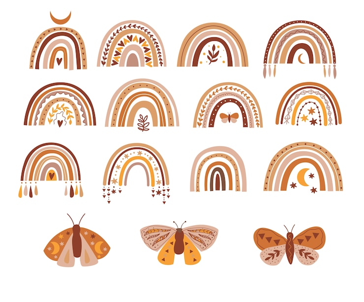 Vecteur belle illustration d'arcs-en-ciel bohème neutre de bébé.