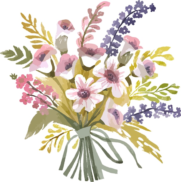 Vecteur belle illustration de bouquet de mariage à l'aquarelle boho dessinée à la main