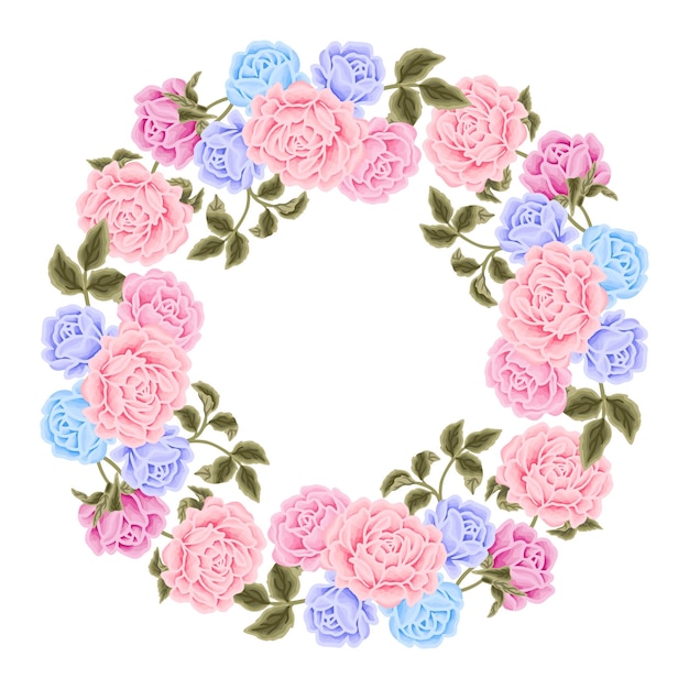 Vecteur belle illustration de couronne de fleurs vintage avec des éléments floraux botaniques de rose et de pivoine