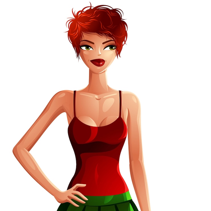 Vecteur belle illustration de dame active coquette, magnifique fille rousse mince avec une main sur la taille. femme de race blanche mince dans un vêtement de sport. idée de sport, de fitness et de mode de vie sain.