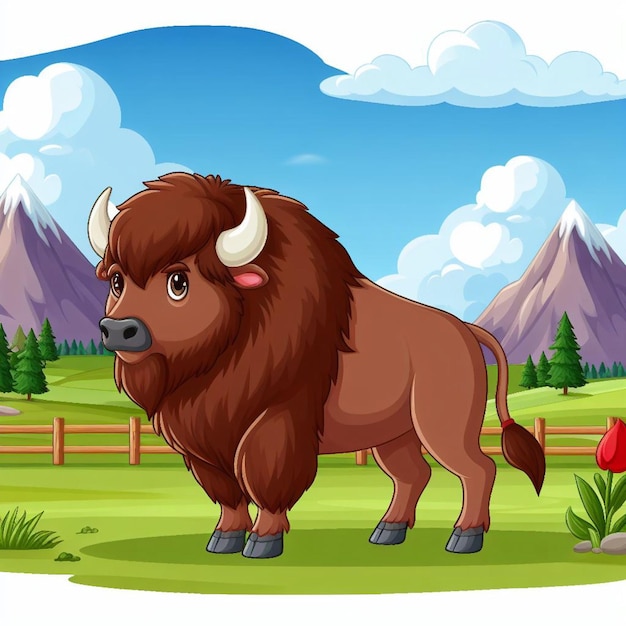 Vecteur une belle illustration de dessin animé de bison vector