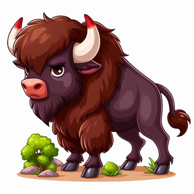 Une Belle Illustration De Dessin Animé De Bison Vector