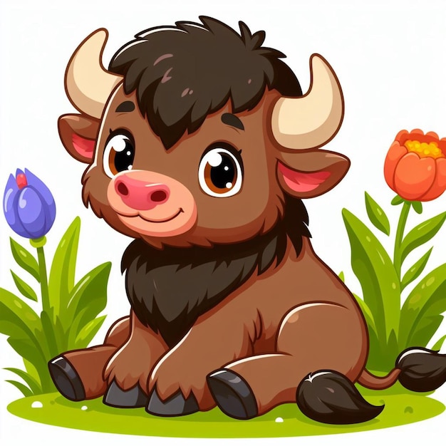 Une Belle Illustration De Dessin Animé De Bison Vector