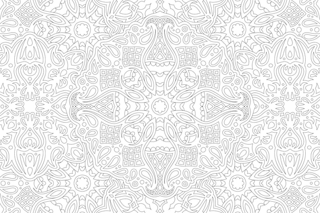 Belle illustration linéaire vectorielle monochrome pour livre de coloriage adulte avec motif vintage détaillé abstrait sur le fond blanc