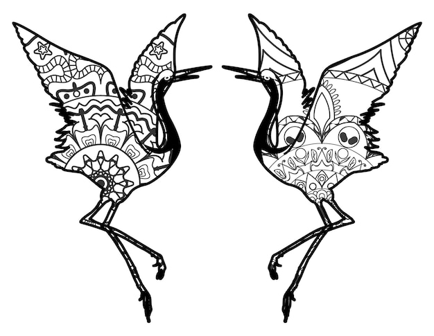 Belle illustration ornementale d'oiseau de mandala, livre de coloriage d'oiseau de flamant rose pour le vecteur d'adultes