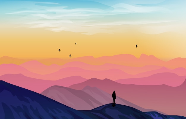 Belle illustration de paysage de montagne avec dégradé coloré