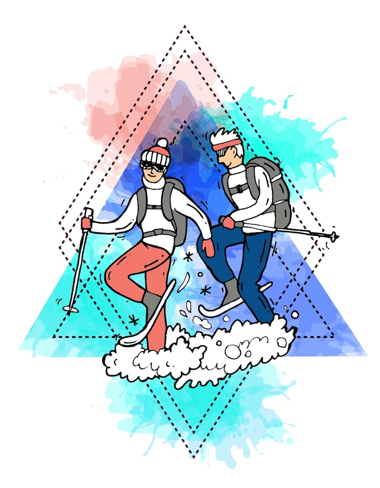 Vecteur belle illustration vectorielle dessinée à la main activités de sports d'hiver dessin de style doodle
