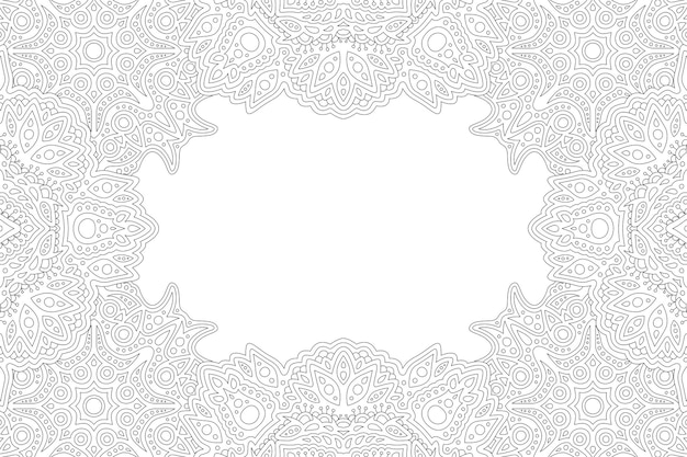 Belle illustration vectorielle linéaire monochrome pour livre de coloriage pour adultes avec bordure ornée de rectangle abstrait et espace de copie blanc