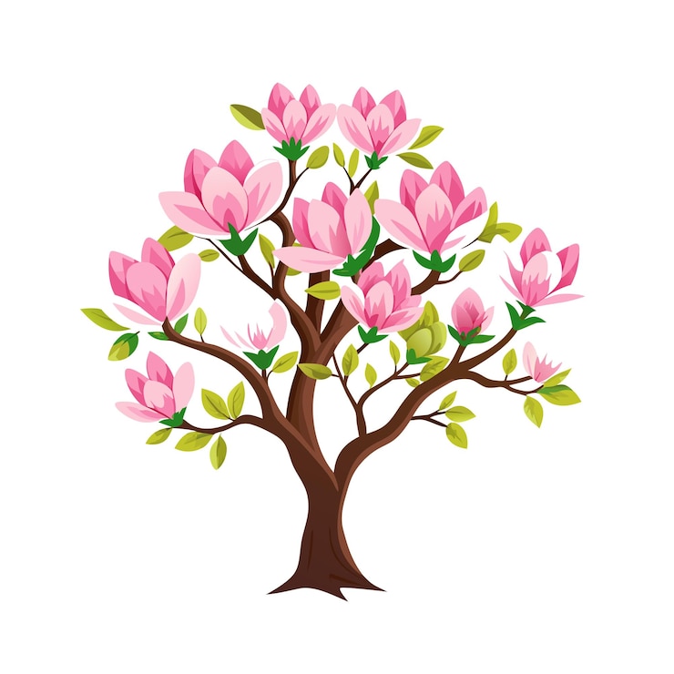 Vecteur belle illustration vectorielle de style plat d'arbres et de buissons à fleurs