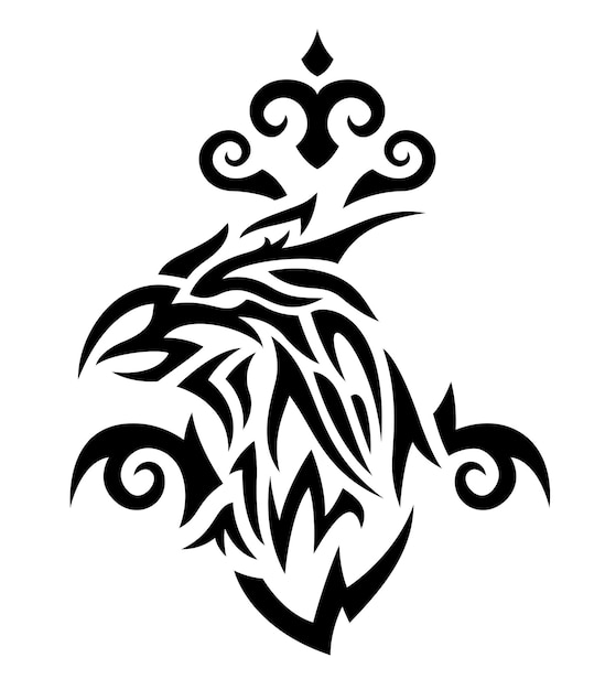 Belle Illustration Vectorielle De Tatouage Tribal Monochrome Avec Tête D'oiseau Prédateur Décoratif Noir Isolé Sur Fond Blanc