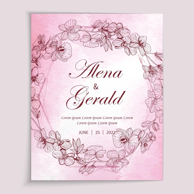 Belle Invitation De Carte De Mariage De Fond Aquarelle Fleur Art Ligne Rose