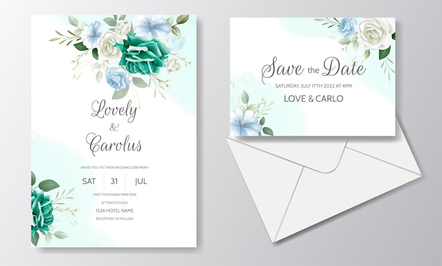 Belle Invitation De Mariage Aquarelle Florale Et Feuilles Vertes