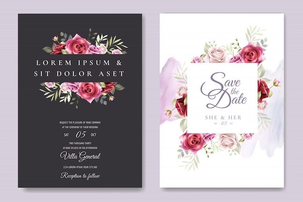 Belle Invitation De Mariage Avec Floral Et Feuilles