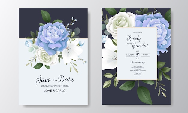 Belle Invitation De Mariage Floral Avec Des Roses En Fleurs Et Des Feuilles Vertes