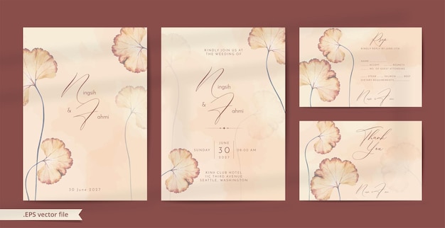 Belle Invitation De Mariage Marron Avec Des Ornements à L'aquarelle De Feuilles