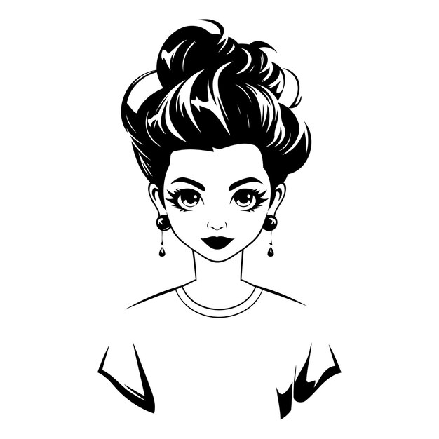 Vecteur belle jeune femme avec coiffure rétro et maquillage illustration vectorielle