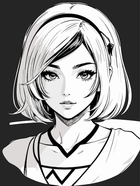 belle jeune femme croquis en noir et blanc coloriage anime artstyle illustration portrait