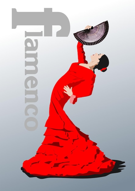 Belle Jeune Femme Danse Flamenco Vector Illustration 3d