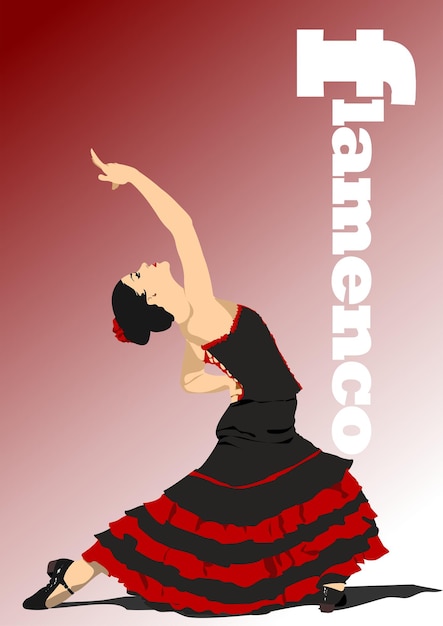 Vecteur belle jeune femme danse flamenco vector illustration 3d