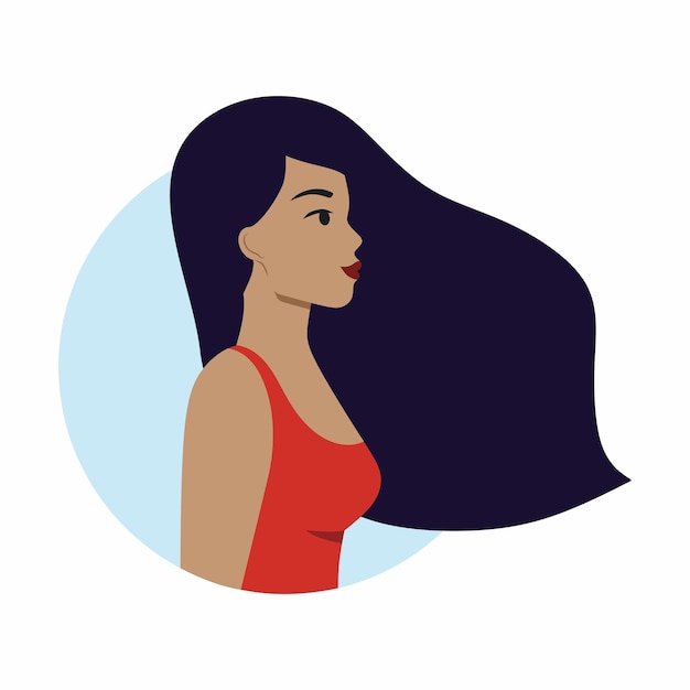 Une Belle Jeune Femme à La Peau Foncée Et Aux Cheveux Longs. Illustration Vectorielle Sur Le Thème De La Beauté Et De La Mode.