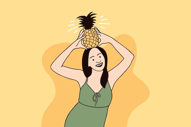 Belle Jeune Femme Tenant Des Ananas