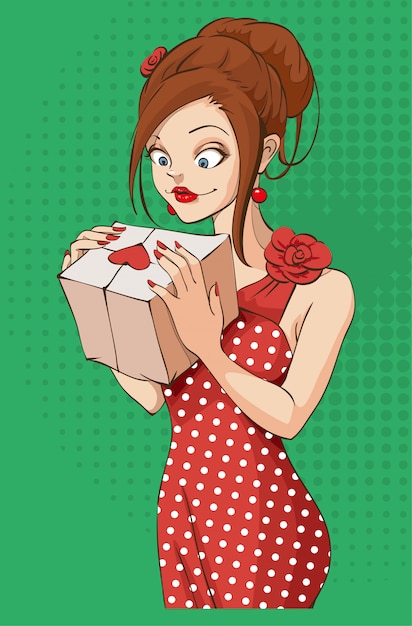 Belle jeune femme tenant une boîte-cadeau le jour de la Saint-Valentin