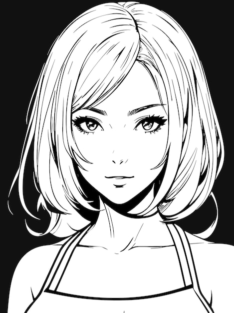 Belle Jeune Fille Croquis En Noir Et Blanc Coloriage Anime Artstyle Illustration Portrait