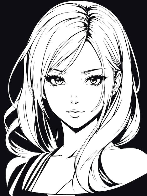 Belle Jeune Fille Croquis En Noir Et Blanc Coloriage Anime Artstyle Illustration Portrait