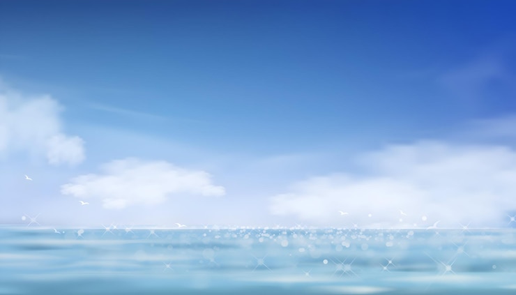 Vecteur une belle journée ensoleillée à la mer avec un ciel clair et des eaux calmes