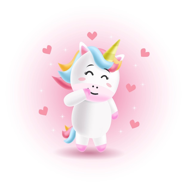 Belle licorne mignonne et timide donnant un sourire