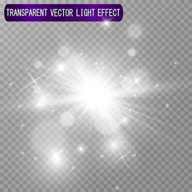 Une belle lumière blanche explose avec une explosion transparente. Vector, illustration lumineuse pour un effet parfait avec des étincelles. Étoile brillante. Brillance transparente du dégradé de brillance, flash brillant