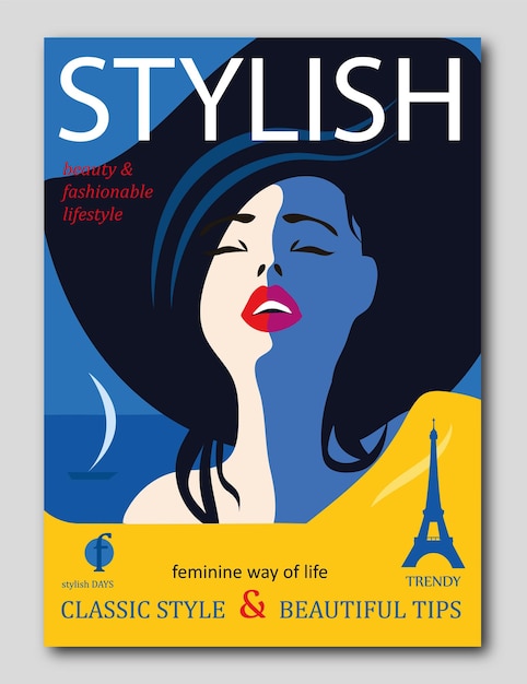 Belle mannequin élégante pour le design de mode Art déco illustration graphique Portrait d'une jolie fille sur la côte de la mer