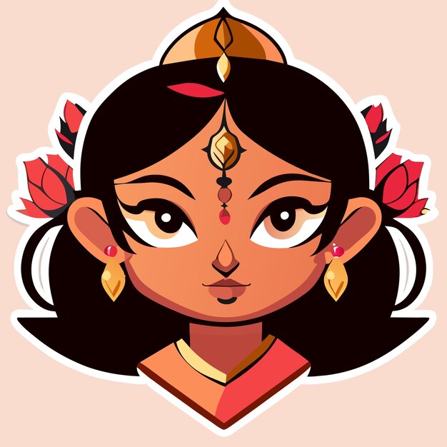 Vecteur belle mariée indienne sari portrait dessiné à la main dessin animé autocollant icône concept illustration isolée